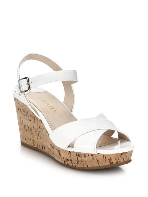 Prada patent leather sandals white